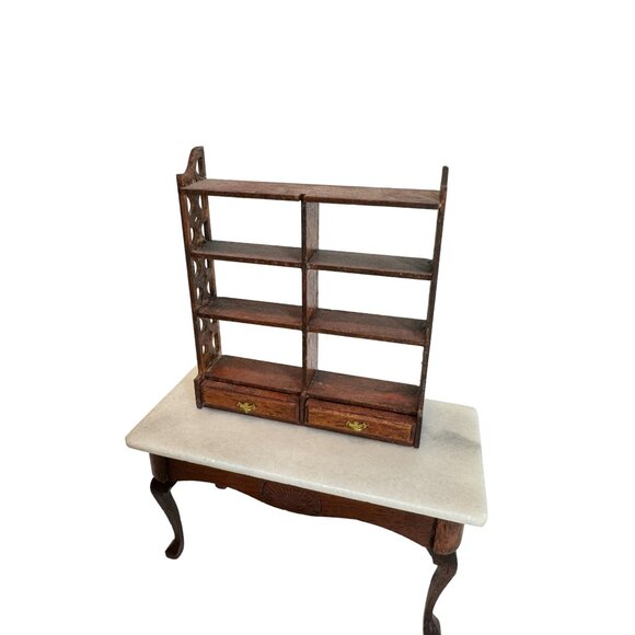 Vtg Dollhouse 1:12 Wood Dining Room Table Chairs China Hutch Shelf Buffet Rug - Picture 4 of 11